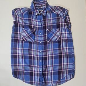 Express Sleeveless Flannel Top Womens Small Blue Purple Plaid Preppy Academia